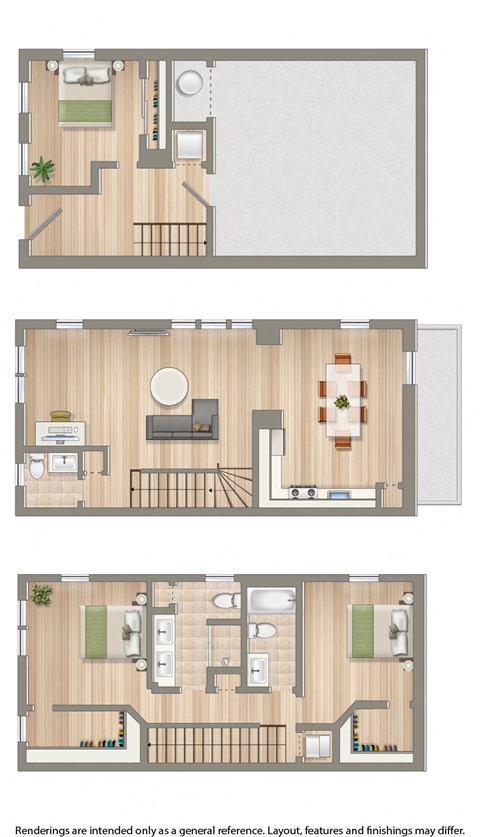 sheridan station south three bedroom townhome floor plan rendering